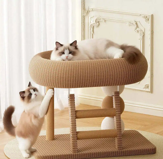 Arbre à chat tout-en-un – Griffoir, lit & jeu en sisal naturel