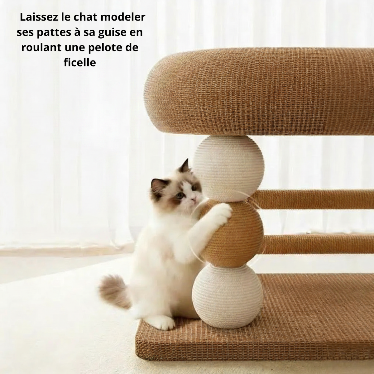 Arbre à chat tout-en-un – Griffoir, lit & jeu en sisal naturel