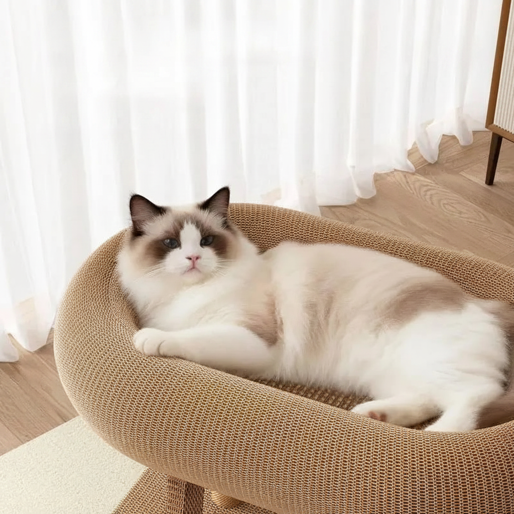 Arbre à chat tout-en-un – Griffoir, lit & jeu en sisal naturel